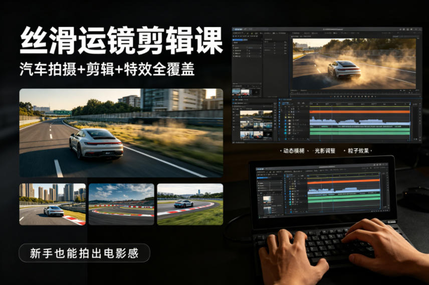 大叔丝滑运镜剪辑课，汽车拍摄+剪辑+特效全覆盖，新手也能拍出电影感-洛柒笔记