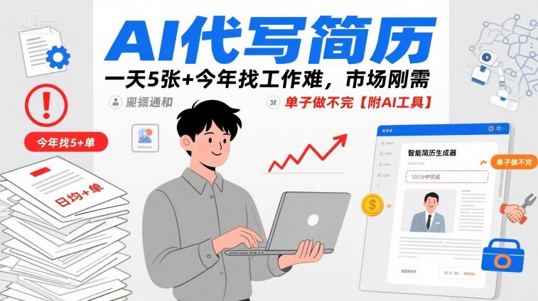 AI代写简历，一天5张+今年找工作难，市场刚需，单子做不完【附AI工具】-洛柒笔记