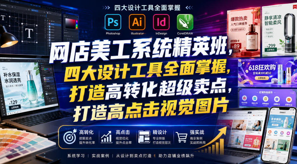 网店美工系统精英班，四大设计工具全面掌握，打造高转化超级卖点，打造高点击视觉图片（2026年7月）-洛柒笔记
