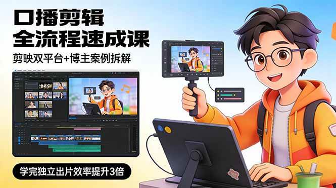 （17420期）口播剪辑全流程速成课，剪映双平台+博主案例拆解，学完独立出片效率提升3倍-洛柒笔记
