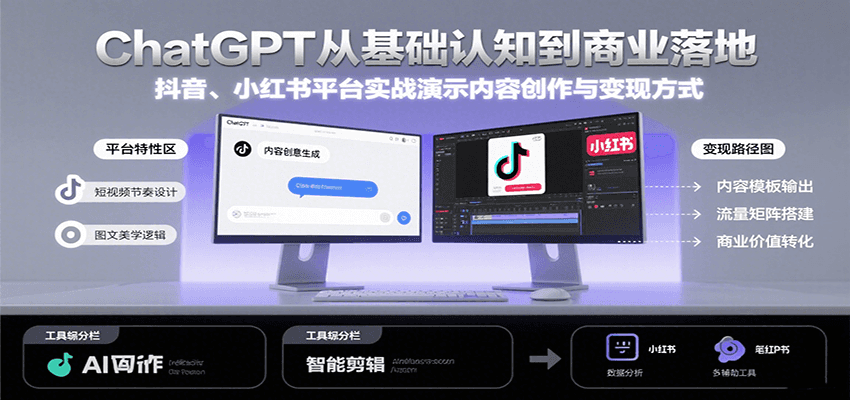 ChatGPT从基础认知到商业落地，实战演示抖音、小红书等平台的内容创作与变现-洛柒笔记