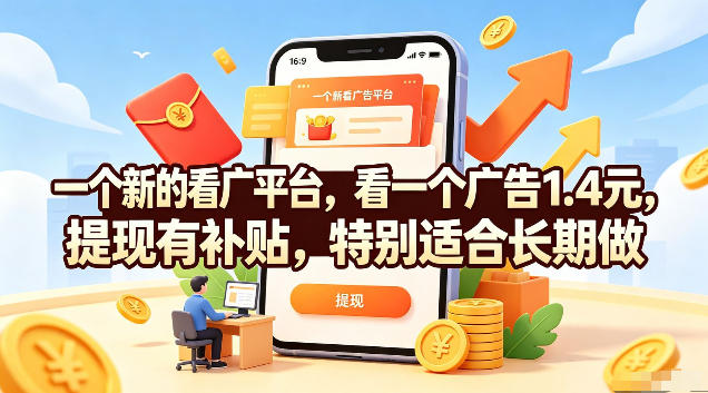 一个新的看广平台，看一个广告1.4元，提现有补贴，特别适合长期做【揭秘】-洛柒笔记
