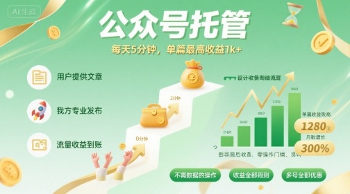 【公众号托管 】我提供文章，你发布，每天5分钟，单篇最高收益1k+【揭秘】-洛柒笔记