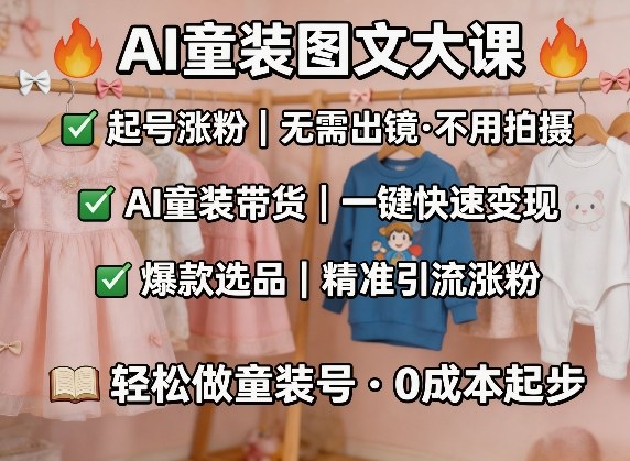 AI童装图文剪辑，某社群童装图文大课，起号涨粉、AI童装带货、爆款选品，无需出镜和拍摄-洛柒笔记