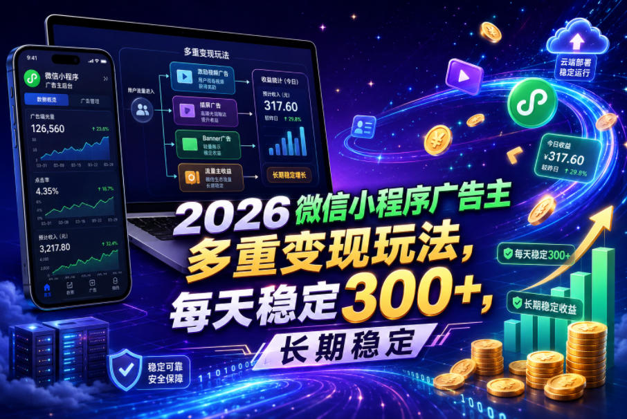 2026微信小程序广告主，多重变现玩法，每天稳定300+，长期稳定【揭秘】-洛柒笔记