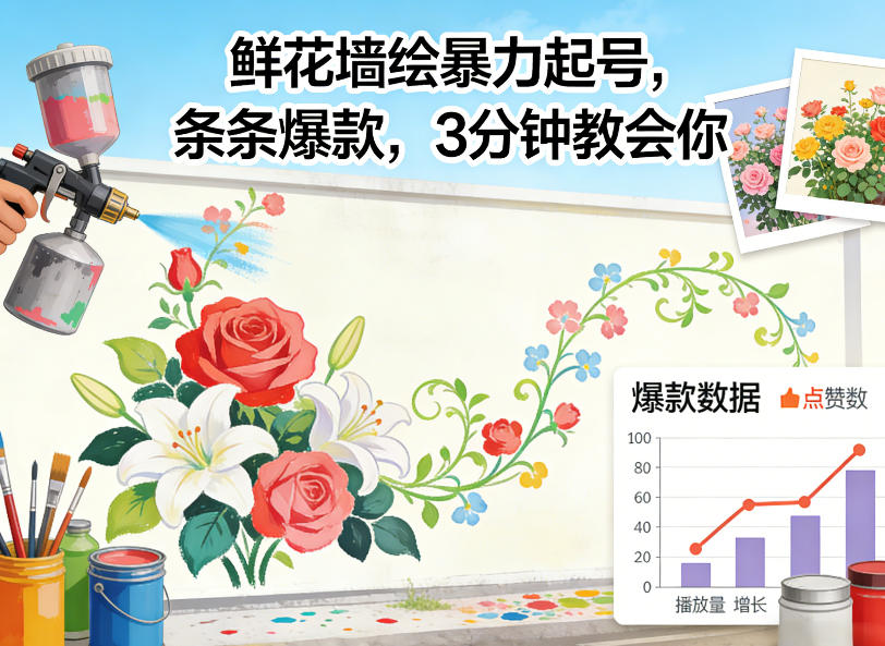 鲜花墙绘暴力起号，条条爆款，3分钟教会你-洛柒笔记