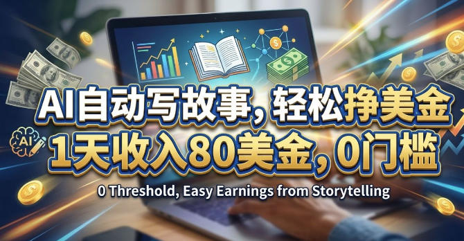 AI自动写故事，轻松挣美刀，1天收入80刀，0门槛-洛柒笔记