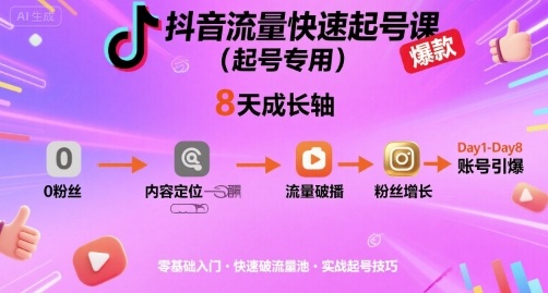 抖音流量快速起号课（起号专用），8天带你做爆自己的账号-洛柒笔记