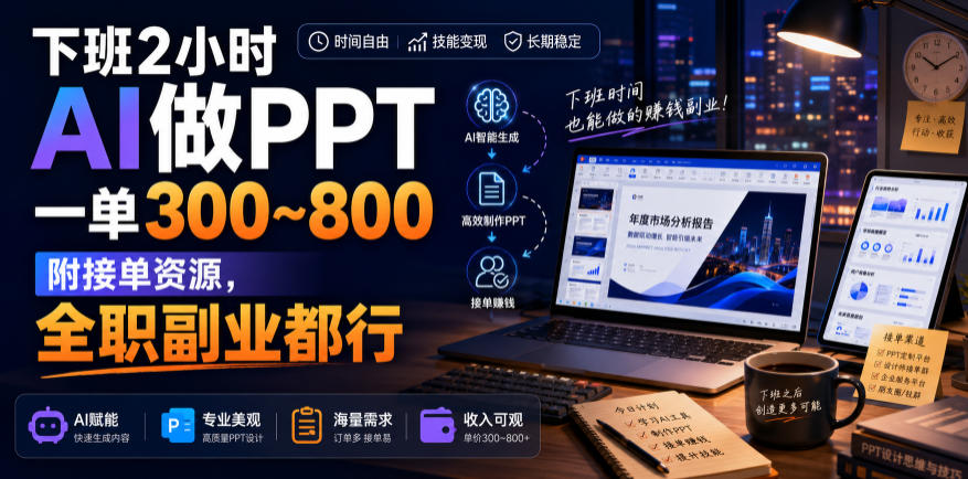 下班2小时AI做PPT，一单300~800，附接单资源，全职副业都行【揭秘】-洛柒笔记