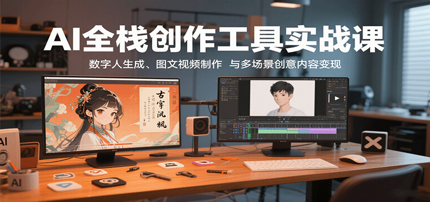 AI全栈创作工具实战课：数字人生成、图文视频制作与多场景创意内容变现-洛柒笔记