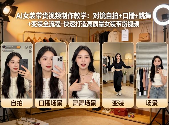 AI女装带货视频制作教学，对镜自拍、口播、跳舞、变装全流程，快速打造高质量女装带货视频-洛柒笔记