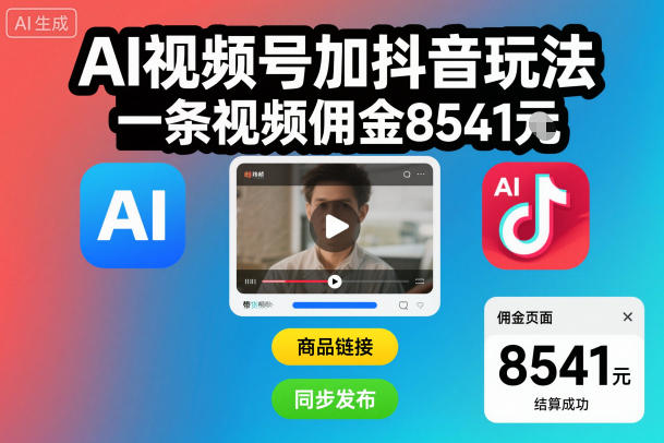 AI视频号加抖音玩法，一条视频佣金8541米-洛柒笔记