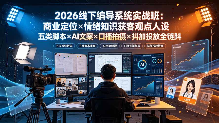 (19501期)2026线下编导系统实战班:商业定位×情绪知识获客观点人设五类脚本×AI文案×口播拍摄×抖加投放全链路-洛柒笔记 (19501期)2026线下编导系统实战班:商业定位×情绪知识获客观点人设五类脚本×AI文案×口播拍摄×抖加投放全链路-洛柒笔记
