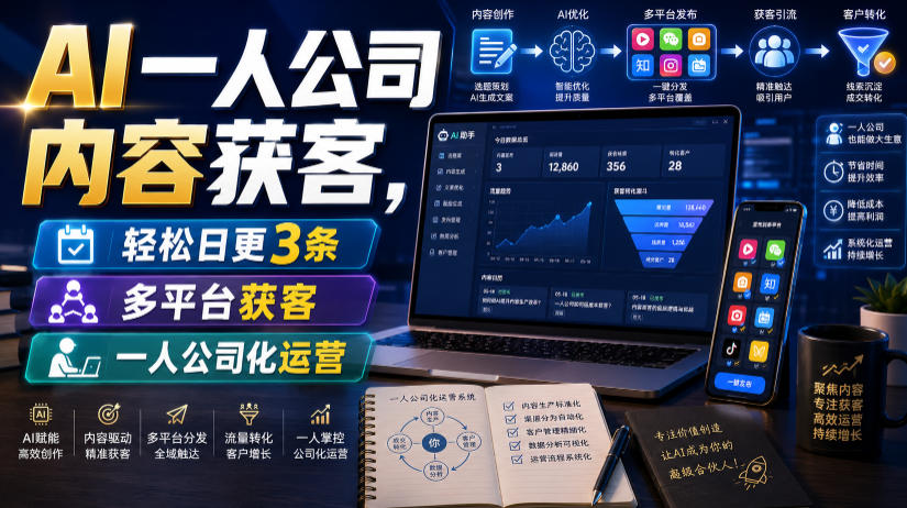 AI一人公司内容获客，轻松日更3条，多平台获客，一人公司化运营（更新）-洛柒笔记