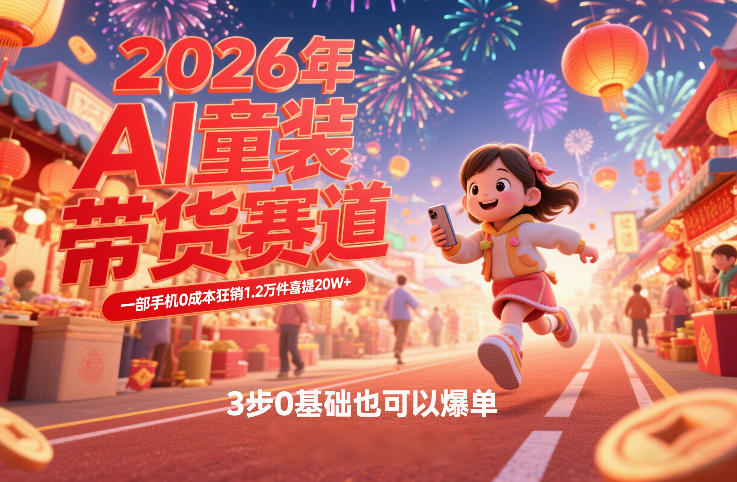 AI童装新春带货赛道，一部手机0成本狂销1.2万件喜提20W+，3步0基础也可以爆单-洛柒笔记