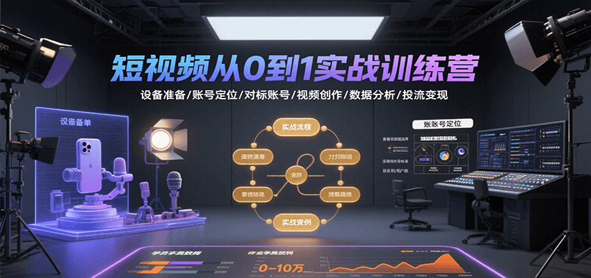 短视频从0到1实战训练营：设备准备/账号定位/对标账号/视频创作/数据分析/投流变现-洛柒笔记