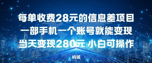每单收费28元的信息差项目一部手机一个账号就能变现-洛柒笔记