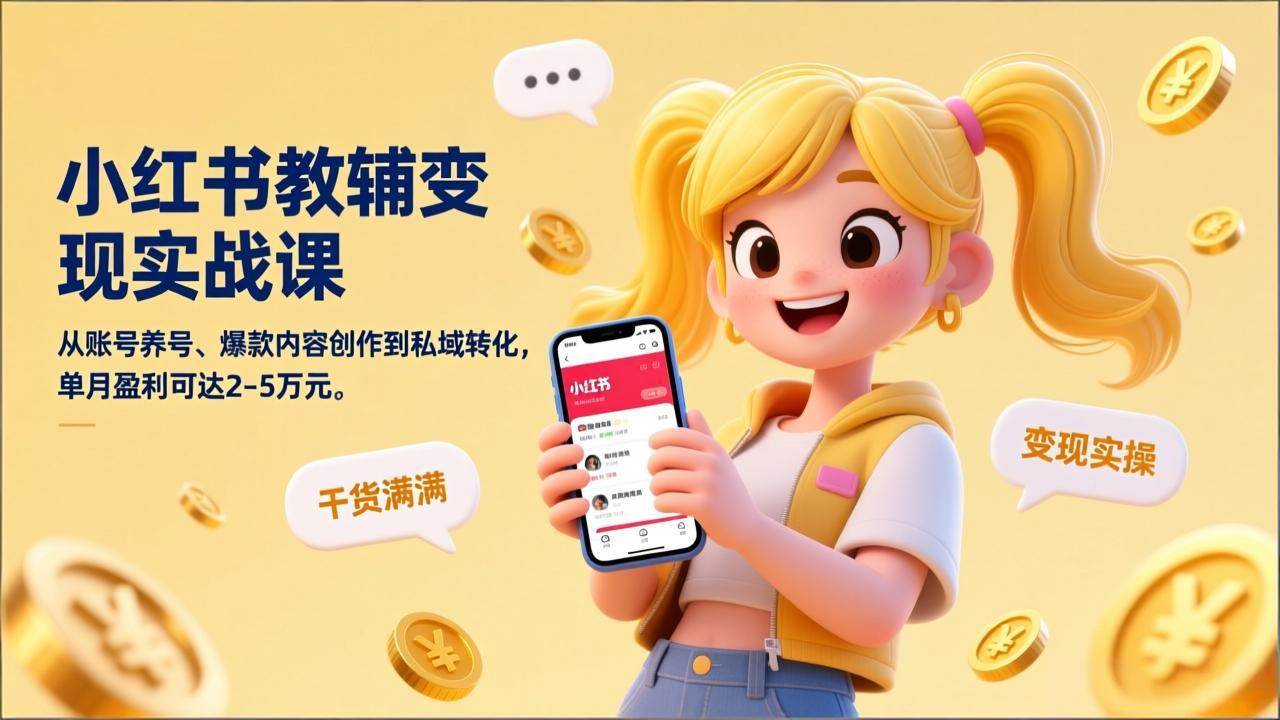 （17334期）小红书教辅变现实战课，从账号养号、爆款内容创作到私域转化，单月盈利可达2-5万元-洛柒笔记