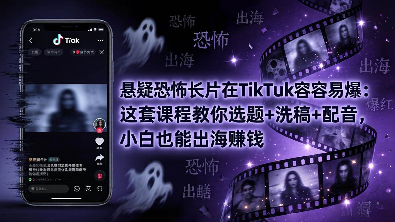 （18220期）悬疑恐怖长片在TikTok最容易爆：这套课程教你选题+洗稿+配音，小白也能出海赚钱-洛柒笔记