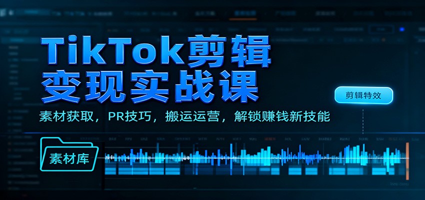 TikTok剪辑变现实战课：素材获取，PR技巧，搬运运营，解锁赚钱新技能-洛柒笔记