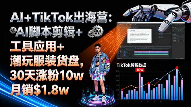 AI+TikTok出海营:AI脚本剪辑+工具应用+潮玩服装货盘,30天涨粉10w月销$1.8w-洛柒笔记