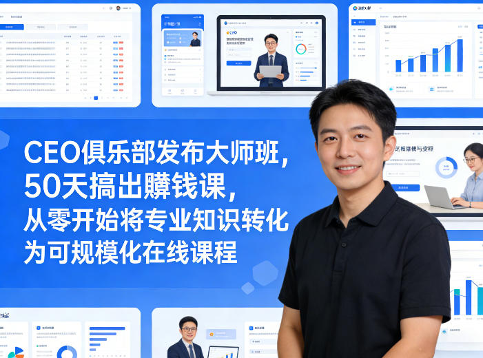 CEO俱乐部发布大师班，50天搞出賺钱课，从零开始将专业知识转化为可规模化在线课程-洛柒笔记