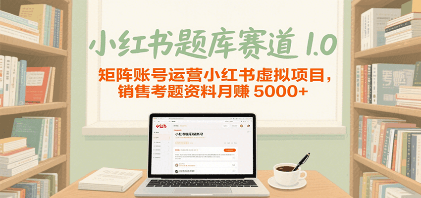 小红书题库赛道1.0，矩阵账号运营小红书虚拟项目，销售行业资格证考题资料月赚5000+-洛柒笔记