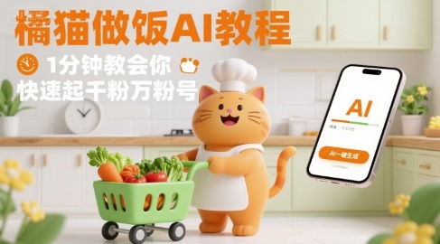 有趣的橘猫买菜做饭视频，用AI一键搞定，1分钟教会你，快速起千粉万粉号-洛柒笔记