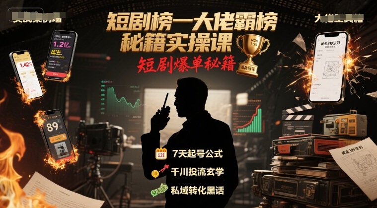 短剧榜一大佬霸榜秘籍实操课，短剧爆单秘籍-洛柒笔记