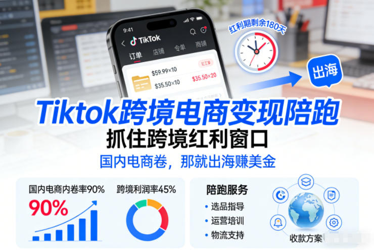 Tiktok跨境电商变现陪跑，抓住跨境红利窗口，国内电商卷，那就出海賺美金-洛柒笔记