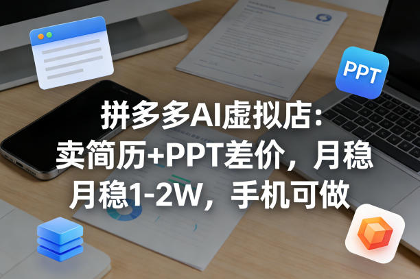 【暴力项目】拼多多AI虚拟店：卖简历+PPT差价，月稳1-2W，手机可做-洛柒笔记