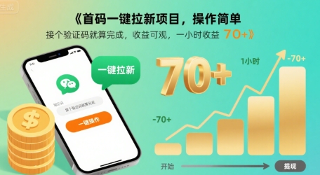 首码一键拉新项目，操作简单，接个验证码就算完成，收益可观， 一小时收益70+【揭秘】-洛柒笔记