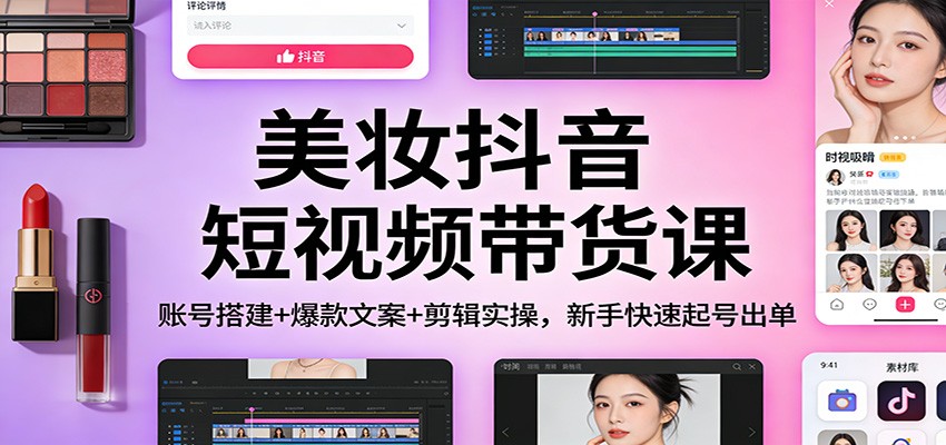 美妆抖音短视频带货课：账号搭建+爆款文案+剪辑实操，新手快速起号出单-洛柒笔记