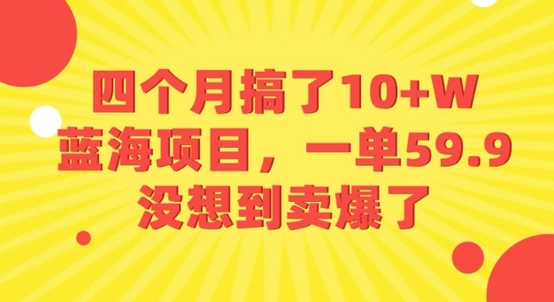 四个月搞了10+W的蓝海项目，一单59.9米，没想到卖爆了-洛柒笔记