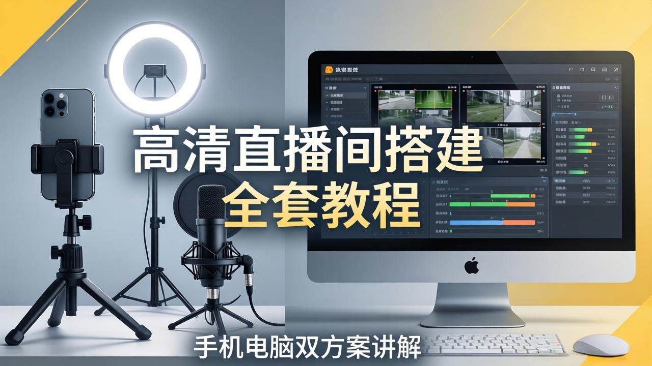 （18104期）高清直播间搭建全套教程，手机电脑双方案讲解，设备选型调试多机位实操教学-洛柒笔记
