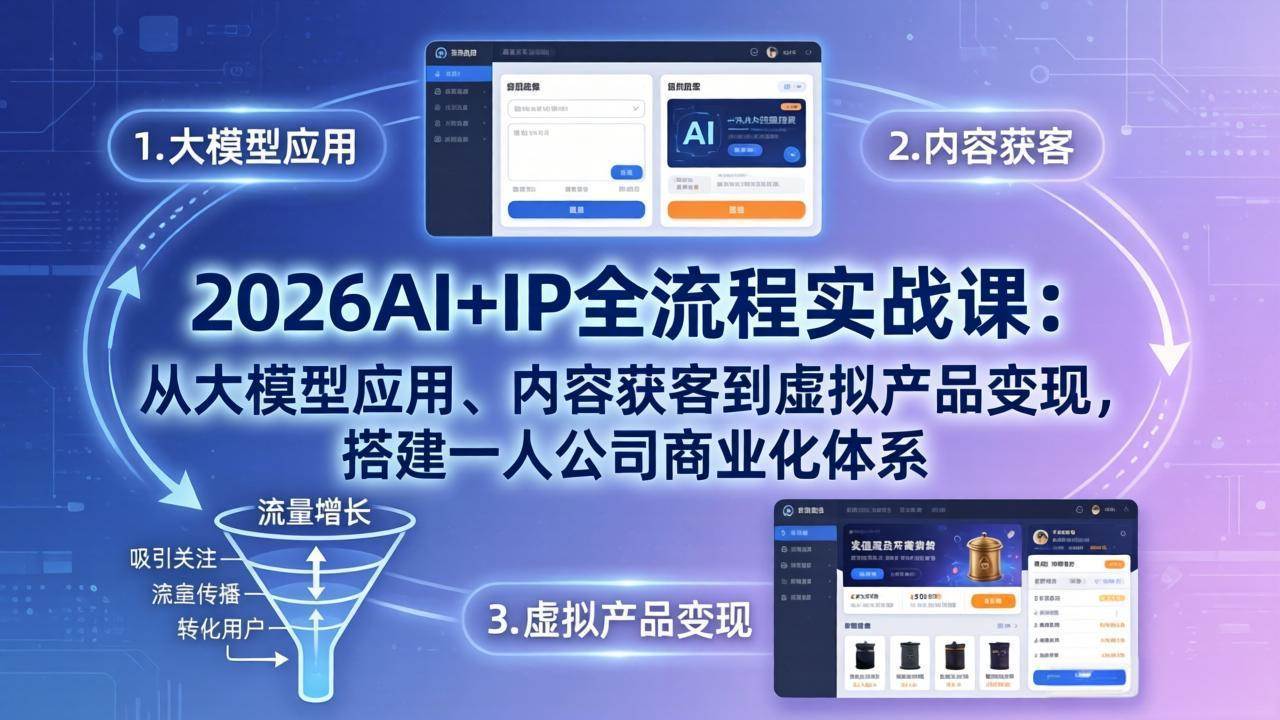 （17863期）2026AI+IP全流程实战课：从大模型应用、内容获客到虚拟产品变现，搭建一人公司商业化体系-洛柒笔记
