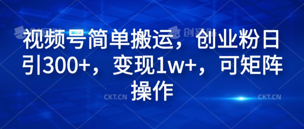 视频号简单搬运，创业粉日引300+，变现1w+，可矩阵操作-洛柒笔记