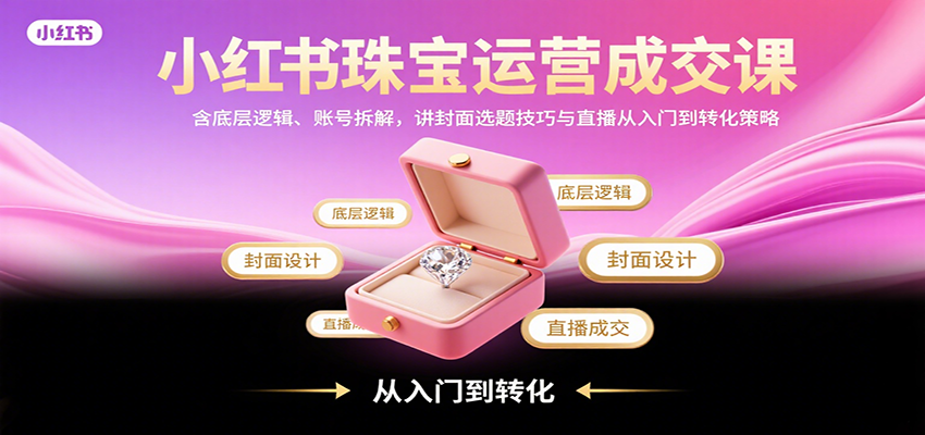 小红书珠宝运营成交课：含底层逻辑、账号拆解，讲封面选题技巧与直播从入门到转化策略-洛柒笔记
