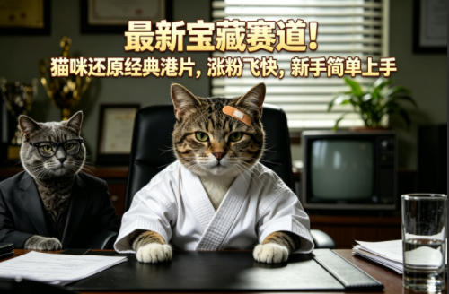 最新宝藏赛道！猫咪还原经典港片，涨粉飞快，新手简单上手-洛柒笔记