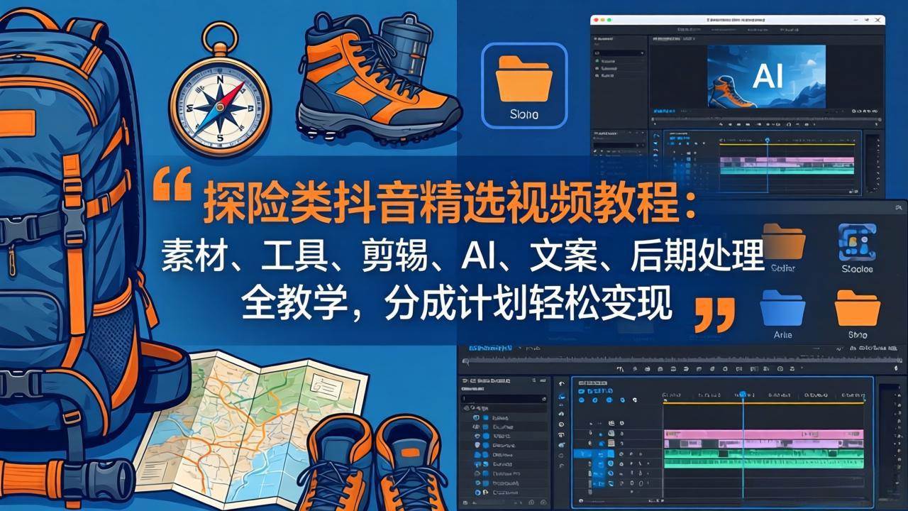 （17994期）探险类抖音精选视频教程：素材、工具、剪辑、AI、文案、后期处理全教学，分成计划轻松变现-洛柒笔记