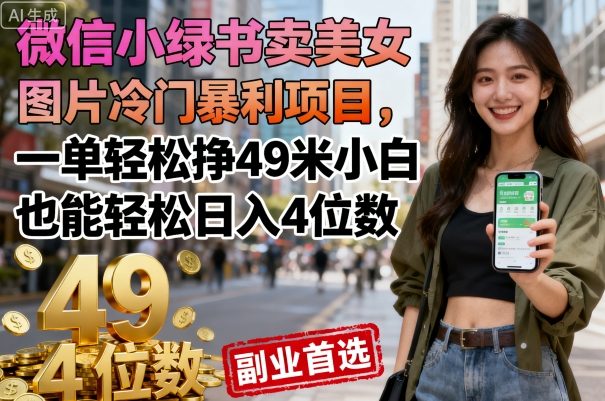 微信小绿书卖美女图片冷门暴利项目，一单轻松挣49米小白也能轻松日入4位数-洛柒笔记