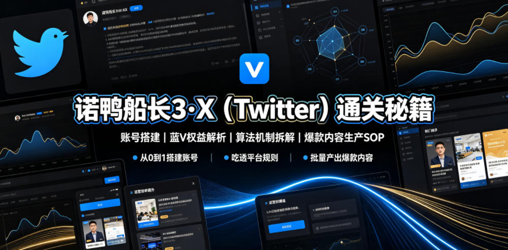 诺鸭船长3·X（Twitter）通关秘籍，涵盖账号搭建、蓝V权益解析、算法机制拆解及爆款内容生产SOP-洛柒笔记