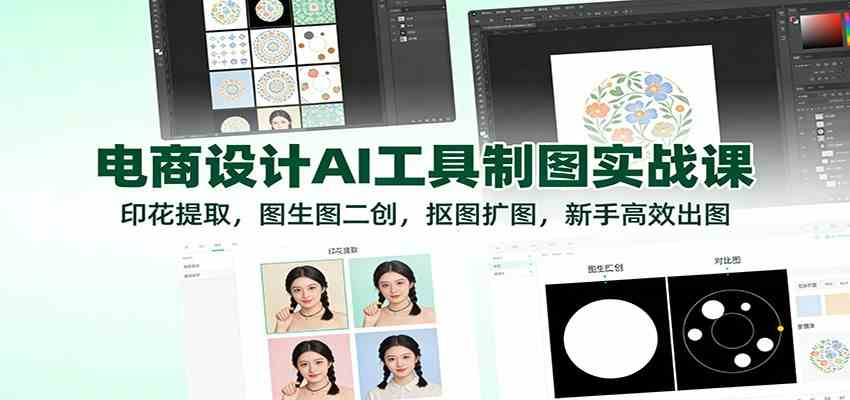 电商设计AI工具制图实战课：印花提取，图生图二创，抠图扩图，新手高效出图-洛柒笔记