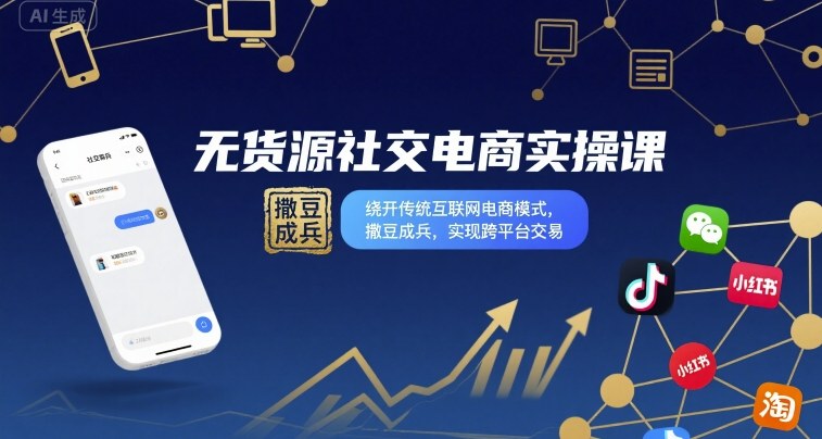 无货源社交电商实操课，绕开传统互联网电商模式，撒豆成兵，实现跨平台交易-洛柒笔记