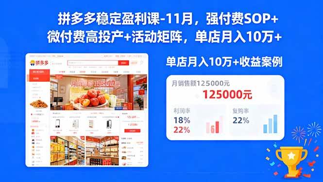 （16473期）拼多多稳定盈利课-11月，强付费SOP+微付费高投产+活动矩阵，单店月入10万+-洛柒笔记