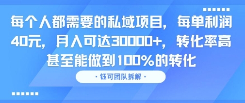 每个人都需要的私域项目，每单利润40米，月入可达3W+，转化率高 甚至能做到100%的转化-洛柒笔记