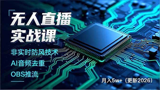 （18508期）无人直播实战课（更新5月），非实时防风技术、AI音频去重、OBS推流，建立技术壁垒，月入5w+-洛柒笔记