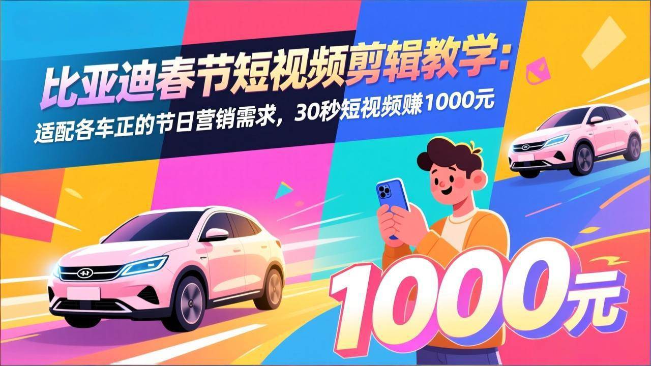 （17320期）比亚迪春节短视频剪辑教学：适配各车企的节日营销需求，30秒短视频赚1000元-洛柒笔记