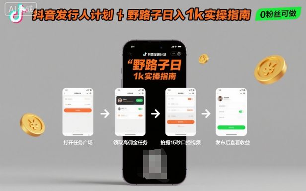 抖音发行人计划全新野路子玩法，随时随地，只要有手机，就能操作，日入1k+-洛柒笔记