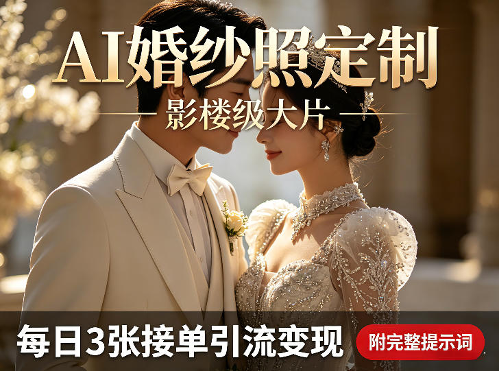AI婚纱照定制影楼级大片，每日3张接单引流变现，轻松实现副业增收（附完整提示词）-洛柒笔记